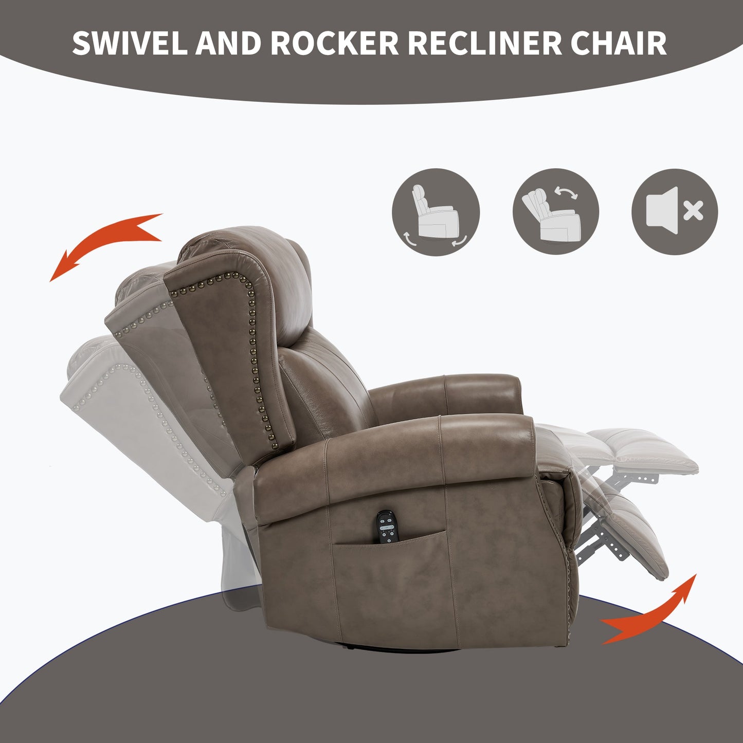 Heat Massage Manual Recliner Chair with Rocker and Swivel in Genuine leather for Living Room - 1st Choice Furniture Direct