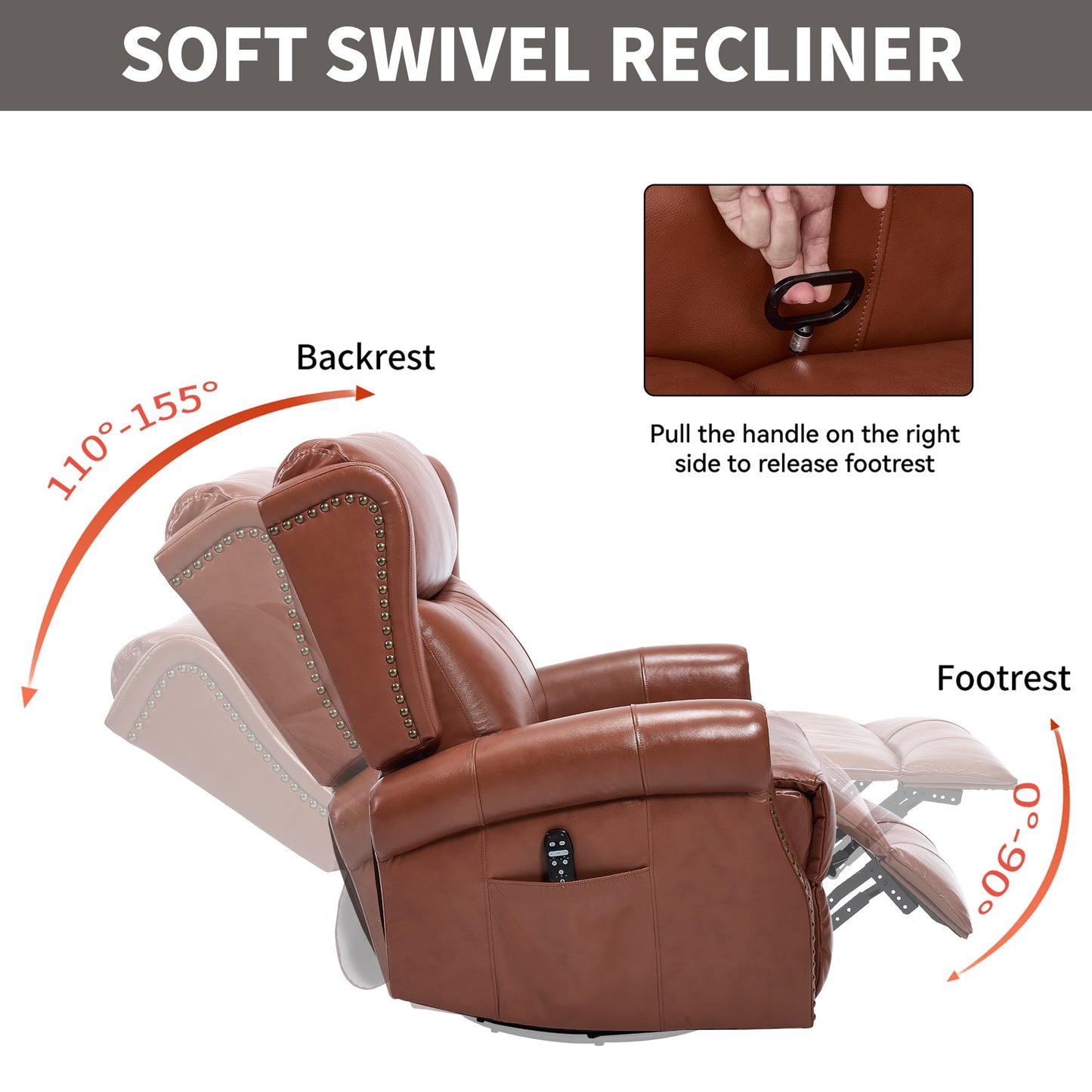 Heat Massage Manual Recliner Chair with Rocker and Swivel in Genuine leather for Living Room, Red - 1st Choice Furniture Direct