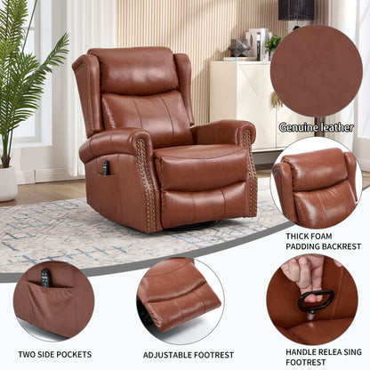 Heat Massage Manual Recliner Chair with Rocker and Swivel in Genuine leather for Living Room, Red - 1st Choice Furniture Direct