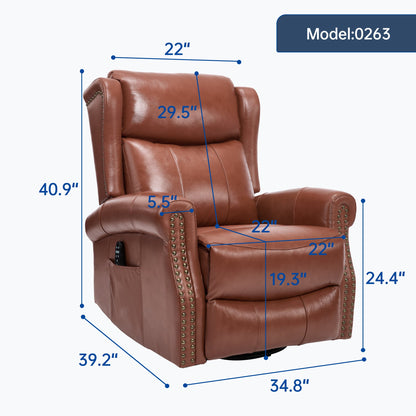 Heat Massage Manual Recliner Chair with Rocker and Swivel in Genuine leather for Living Room, Red - 1st Choice Furniture Direct