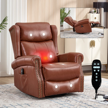 Heat Massage Manual Recliner Chair with Rocker and Swivel in Genuine leather for Living Room, Red - 1st Choice Furniture Direct