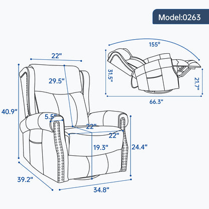 Heat Massage Manual Recliner Chair with Rocker and Swivel in Genuine leather for Living Room, Red - 1st Choice Furniture Direct