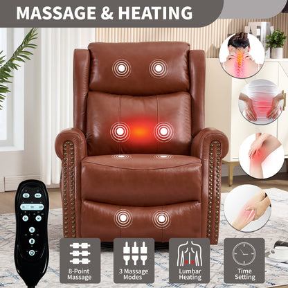 Heat Massage Manual Recliner Chair with Rocker and Swivel in Genuine leather for Living Room, Red - 1st Choice Furniture Direct