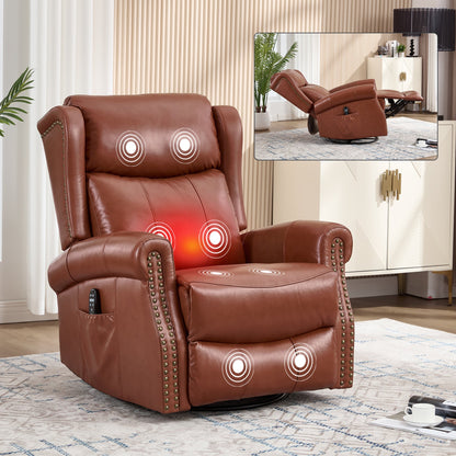 Heat Massage Manual Recliner Chair with Rocker and Swivel in Genuine leather for Living Room, Red - 1st Choice Furniture Direct