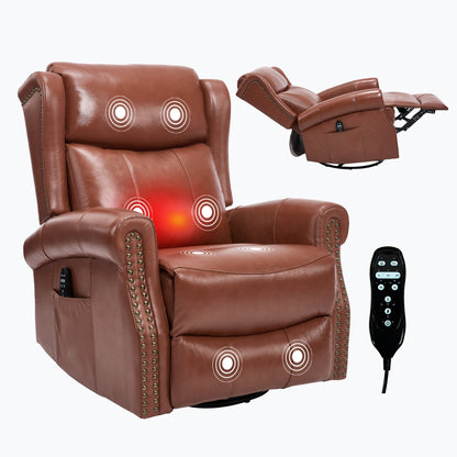 Heat Massage Manual Recliner Chair with Rocker and Swivel in Genuine leather for Living Room, Red - 1st Choice Furniture Direct