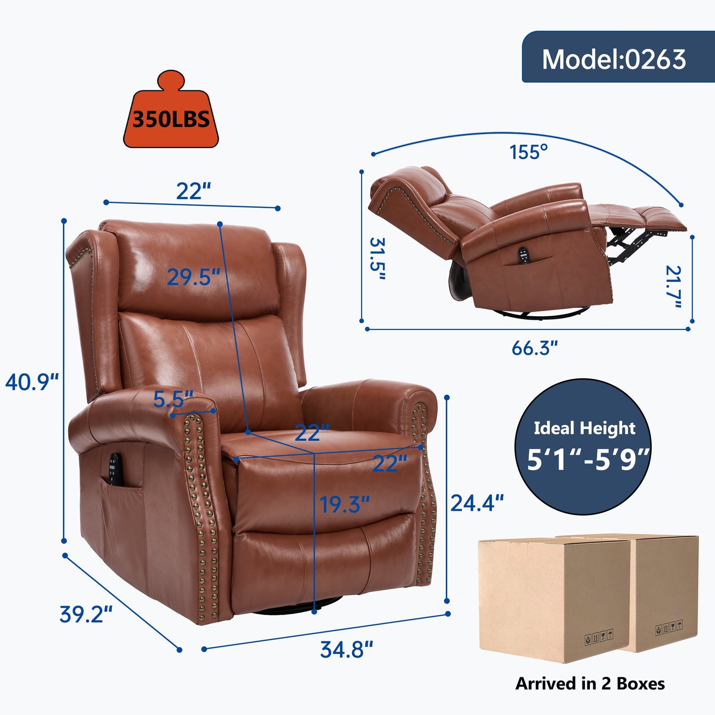 Heat Massage Manual Recliner Chair with Rocker and Swivel in Genuine leather for Living Room, Red - 1st Choice Furniture Direct