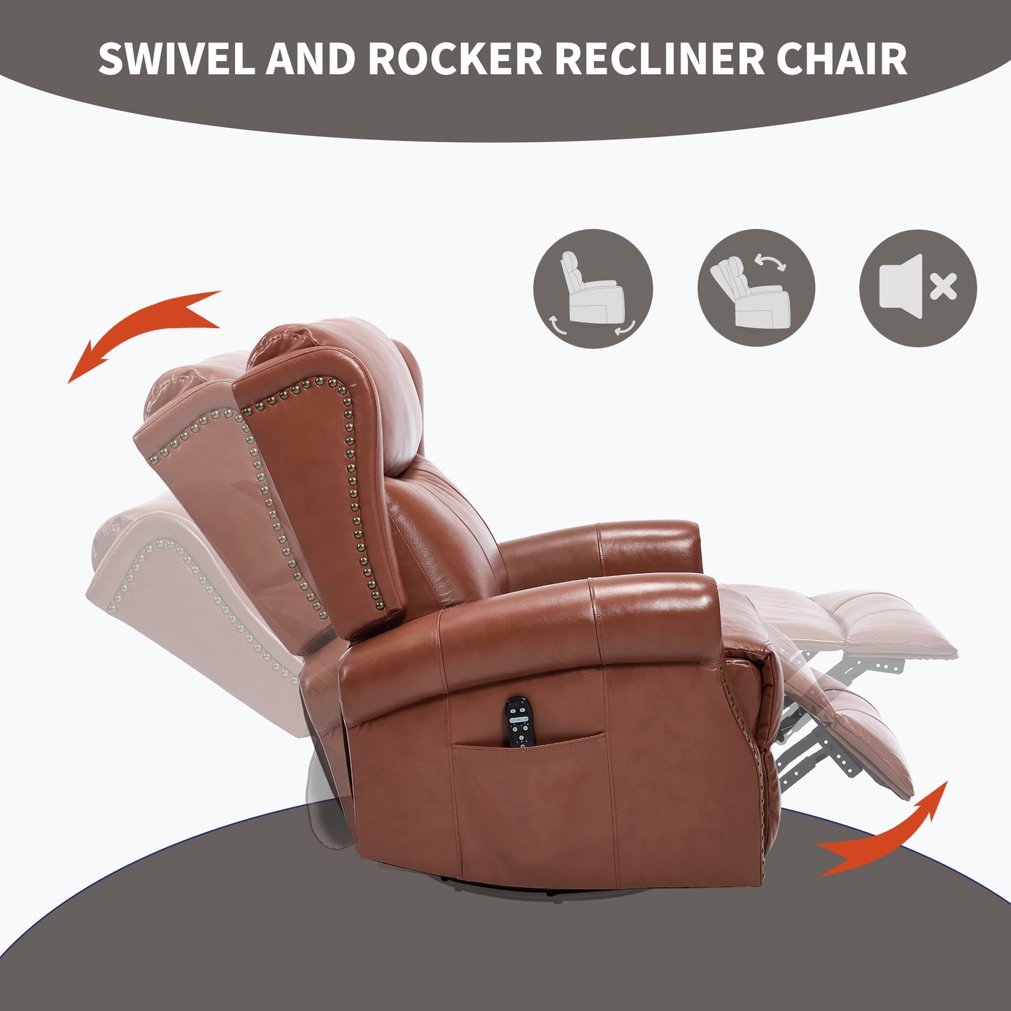 Heat Massage Manual Recliner Chair with Rocker and Swivel in Genuine leather for Living Room, Red - 1st Choice Furniture Direct