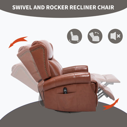 Heat Massage Manual Recliner Chair with Rocker and Swivel in Genuine leather for Living Room, Red - 1st Choice Furniture Direct
