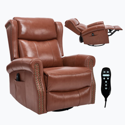 Heat Massage Manual Recliner Chair with Rocker and Swivel in Genuine leather for Living Room, Red - 1st Choice Furniture Direct