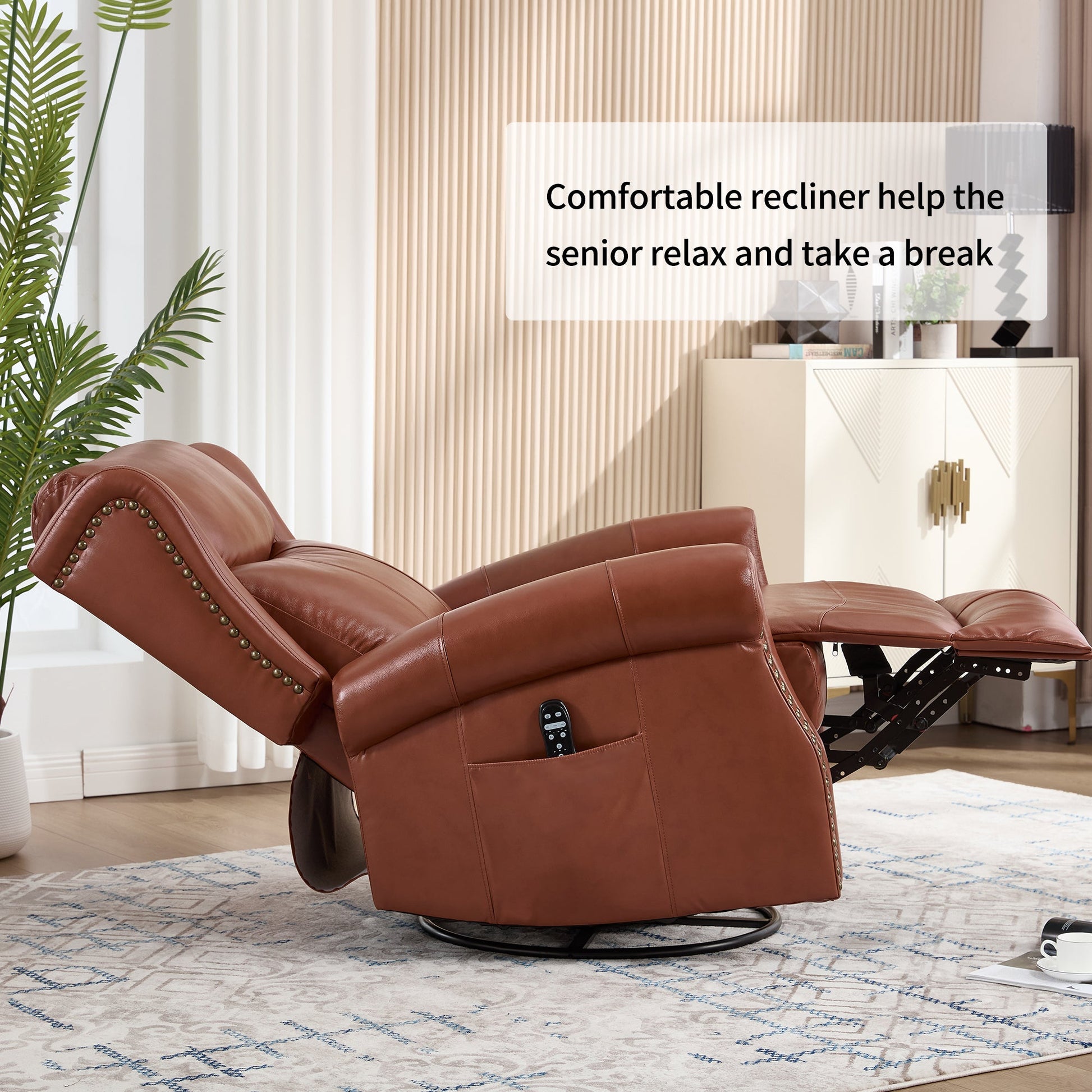 Heat Massage Manual Recliner Chair with Rocker and Swivel in Genuine leather for Living Room, Red - 1st Choice Furniture Direct