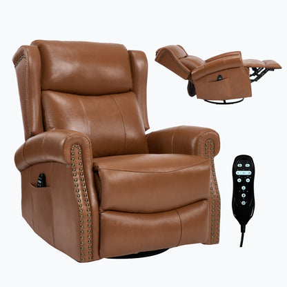 Heat Massage Manual Recliner Chair with Rocker and Swivel in Genuine leather for Living Room, Yellow - 1st Choice Furniture Direct