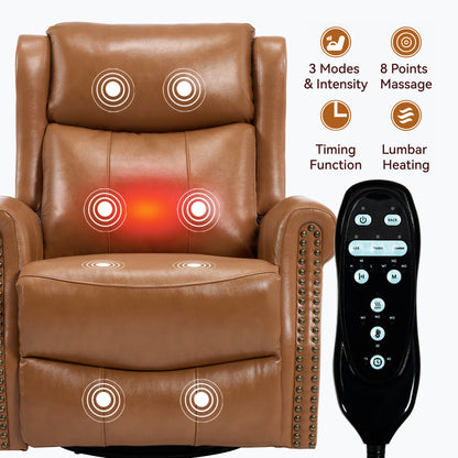 Heat Massage Manual Recliner Chair with Rocker and Swivel in Genuine leather for Living Room, Yellow - 1st Choice Furniture Direct