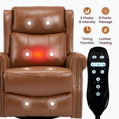 Heat Massage Manual Recliner Chair with Rocker and Swivel in Genuine leather for Living Room, Yellow - 1st Choice Furniture Direct