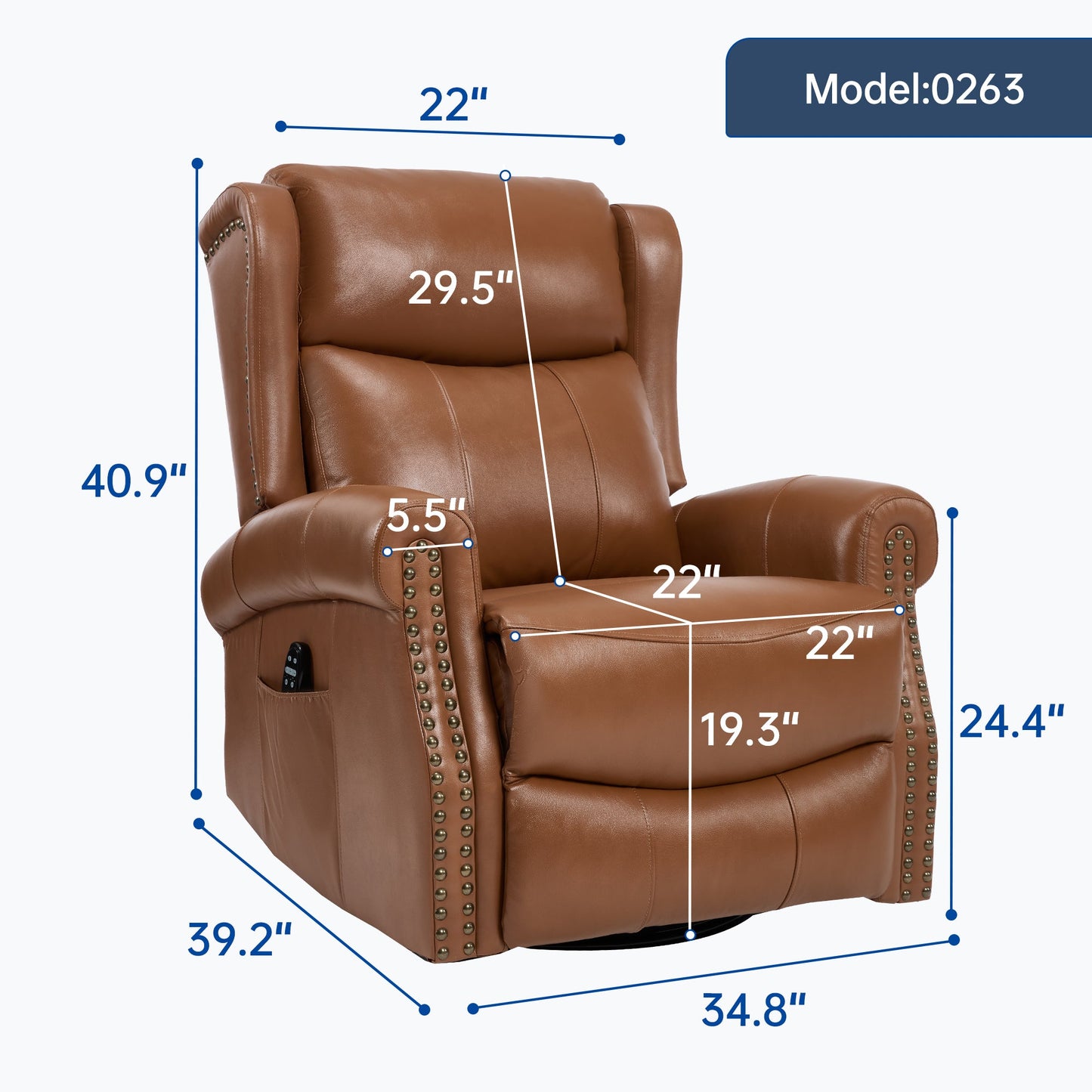 Heat Massage Manual Recliner Chair with Rocker and Swivel in Genuine leather for Living Room, Yellow - 1st Choice Furniture Direct