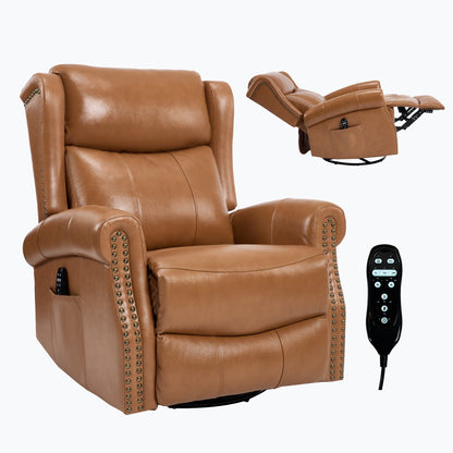 Heat Massage Manual Recliner Chair with Rocker and Swivel in Genuine leather for Living Room, Yellow - 1st Choice Furniture Direct