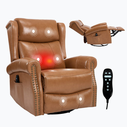 Heat Massage Manual Recliner Chair with Rocker and Swivel in Genuine leather for Living Room, Yellow - 1st Choice Furniture Direct