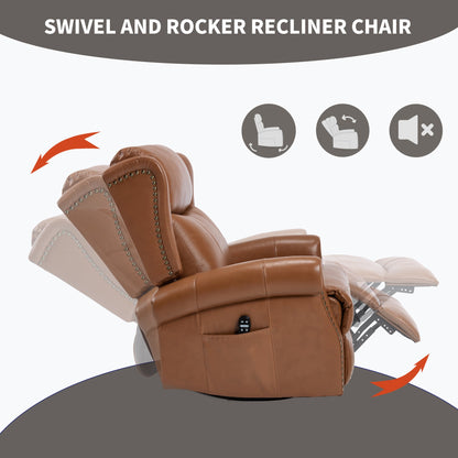 Heat Massage Manual Recliner Chair with Rocker and Swivel in Genuine leather for Living Room, Yellow - 1st Choice Furniture Direct