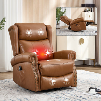 Heat Massage Manual Recliner Chair with Rocker and Swivel in Genuine leather for Living Room, Yellow - 1st Choice Furniture Direct