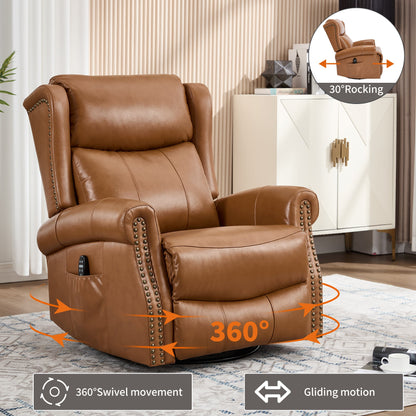 Heat Massage Manual Recliner Chair with Rocker and Swivel in Genuine leather for Living Room, Yellow - 1st Choice Furniture Direct