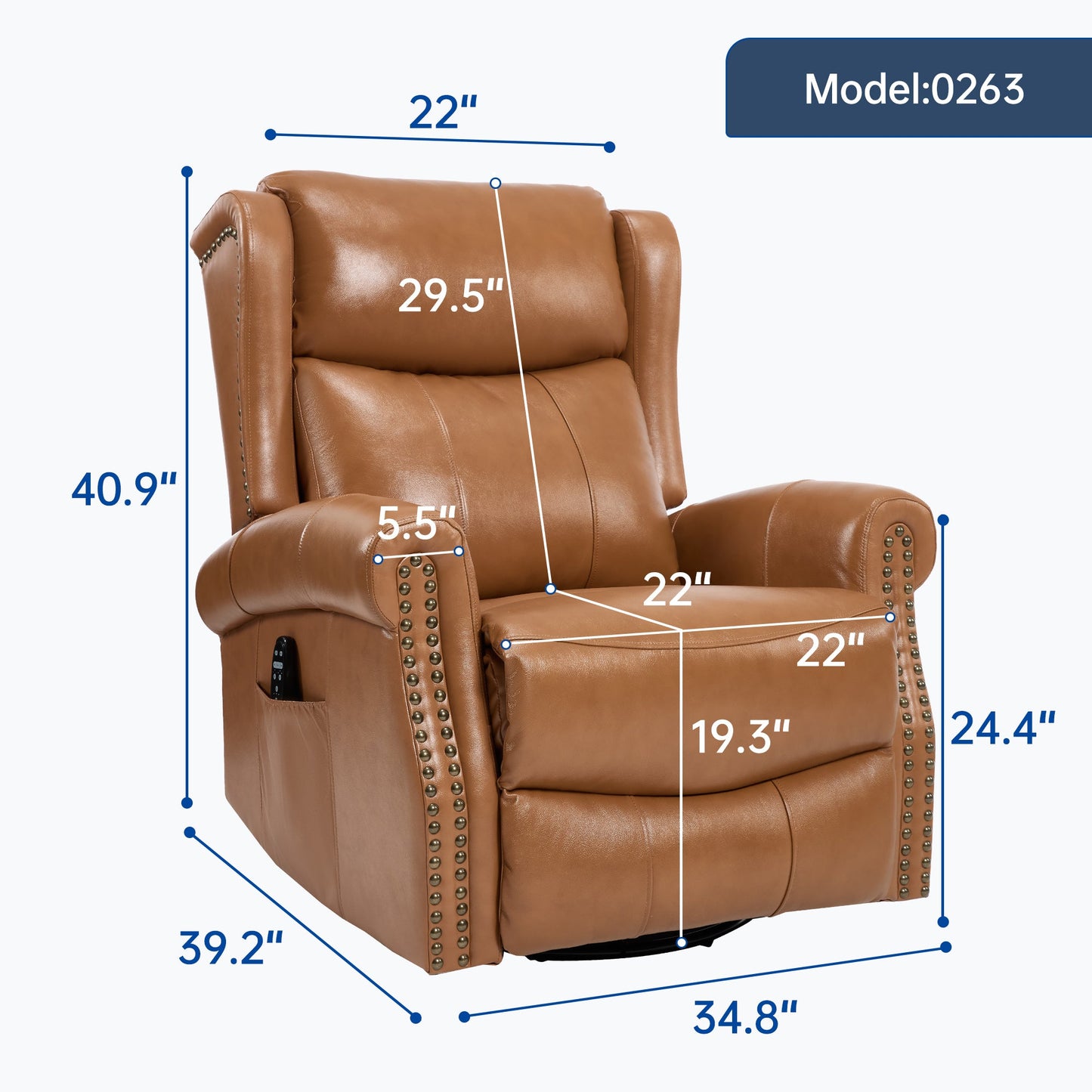Heat Massage Manual Recliner Chair with Rocker and Swivel in Genuine leather for Living Room, Yellow - 1st Choice Furniture Direct