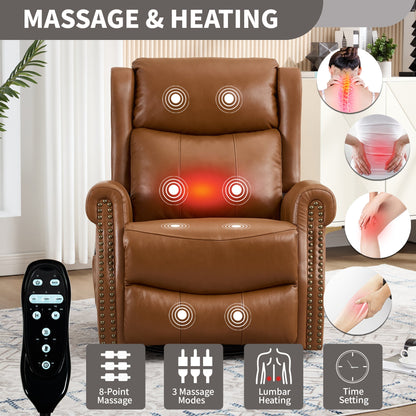 Heat Massage Manual Recliner Chair with Rocker and Swivel in Genuine leather for Living Room, Yellow - 1st Choice Furniture Direct
