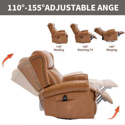 Heat Massage Manual Recliner Chair with Rocker and Swivel in Genuine leather for Living Room, Yellow - 1st Choice Furniture Direct