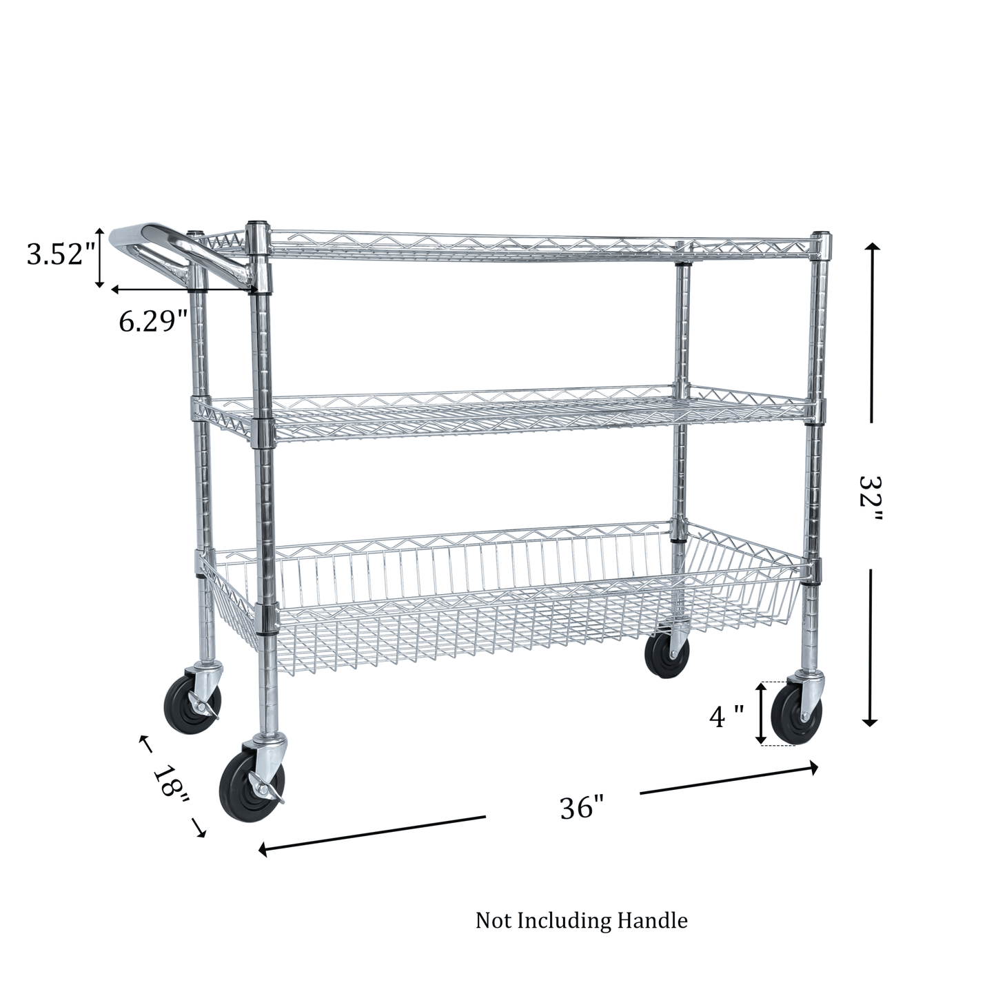 Heavy Duty Rolling Utility Cart,3 Tier Rolling Carts with Wheels,with Handle Bar & Shelf Liners,36'x18'x32'Storage Cart for Kitchen,Restaurant,Plant Display,Chrome - 1st Choice Furniture Direct