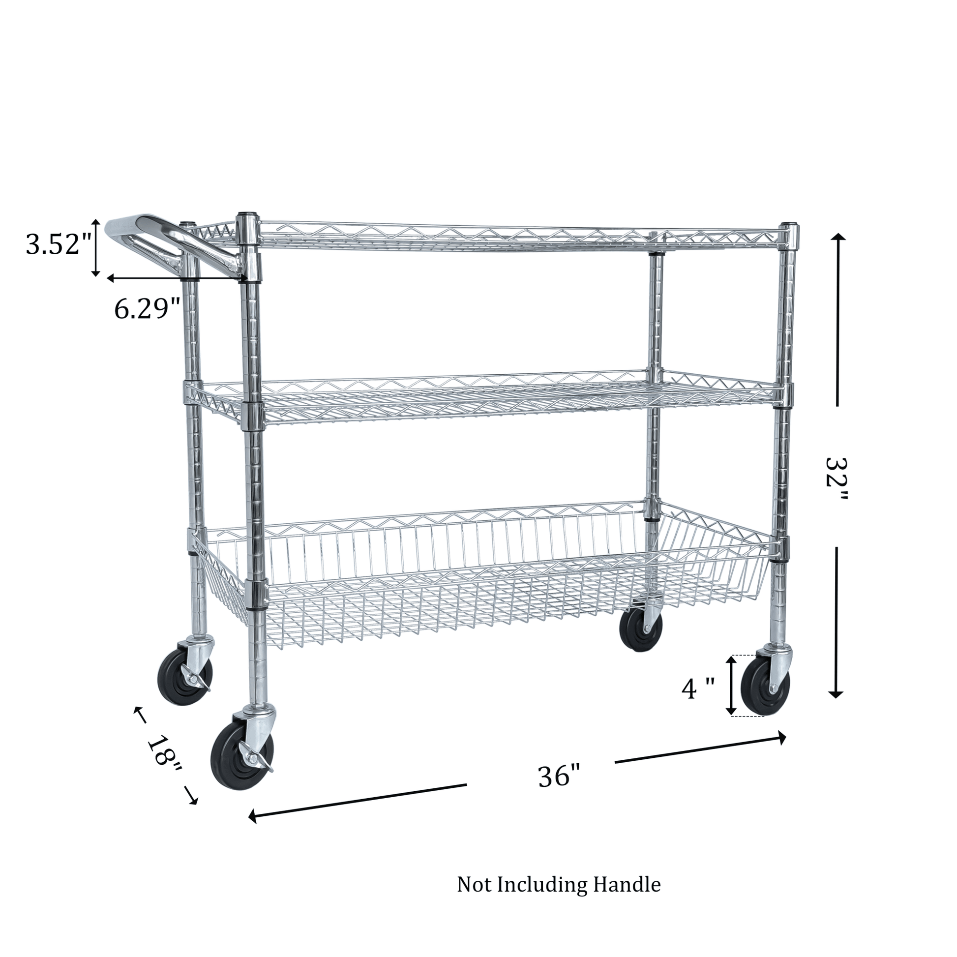 Heavy Duty Rolling Utility Cart,3 Tier Rolling Carts with Wheels,with Handle Bar & Shelf Liners,36'x18'x32'Storage Cart for Kitchen,Restaurant,Plant Display,Chrome - 1st Choice Furniture Direct