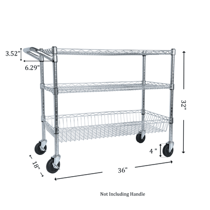 Heavy Duty Rolling Utility Cart,3 Tier Rolling Carts with Wheels,with Handle Bar & Shelf Liners,36'x18'x32'Storage Cart for Kitchen,Restaurant,Plant Display,Chrome - 1st Choice Furniture Direct