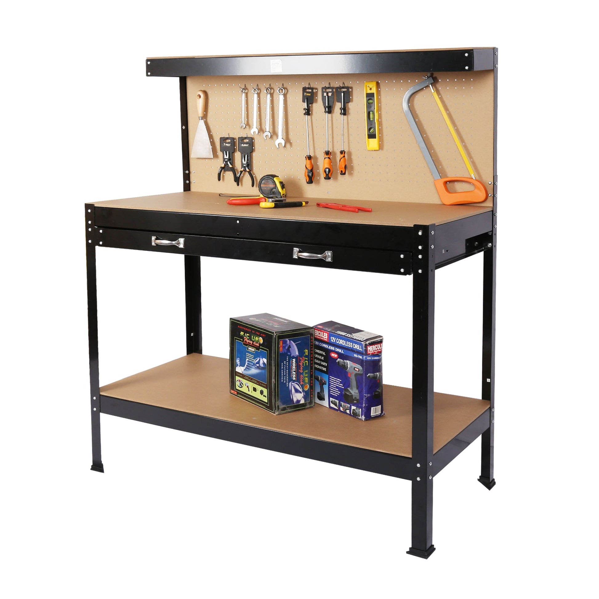 Heavy Duty Steel Workbench with Pegboard & Drawer – 48” Garage Work Table - 1st Choice Furniture Direct