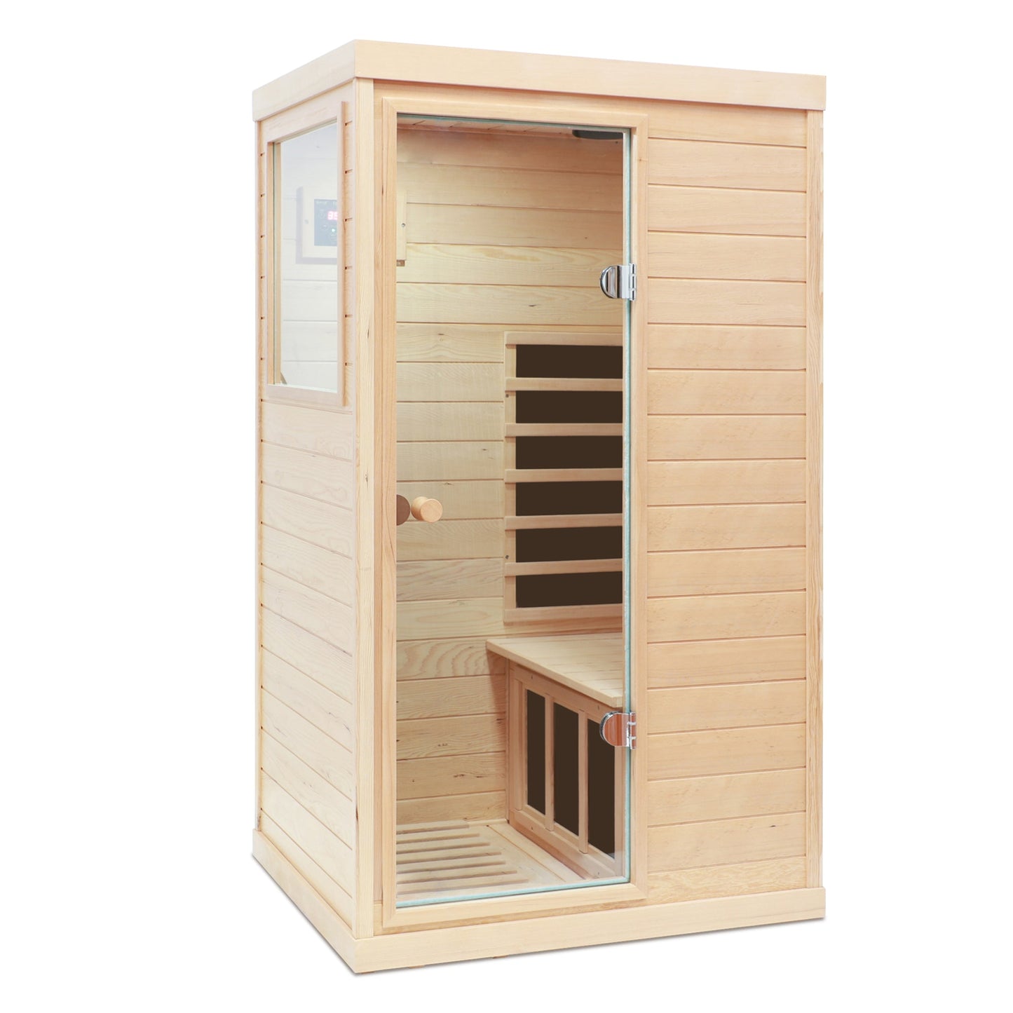Hemlock Mini One Person Far Infrared Sauna with Left Door, Natural Hemlock Wood, 36.42 x 28.35 x 62.60 inches - 1st Choice Furniture Direct