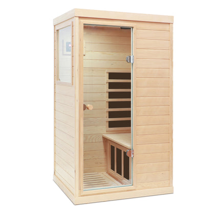 Hemlock Mini One Person Far Infrared Sauna with Left Door, Natural Hemlock Wood, 36.42 x 28.35 x 62.60 inches - 1st Choice Furniture Direct