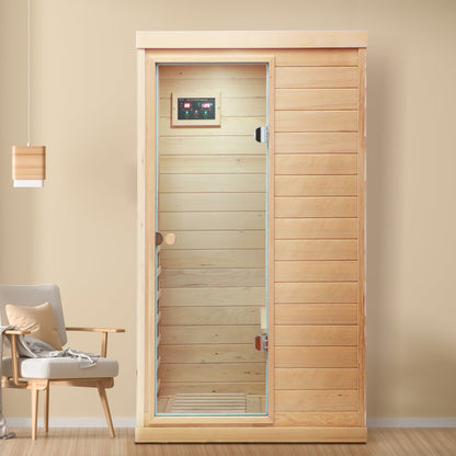 Hemlock Mini One Person Far Infrared Sauna with Left Door, Natural Hemlock Wood, 36.42 x 28.35 x 62.60 inches - 1st Choice Furniture Direct