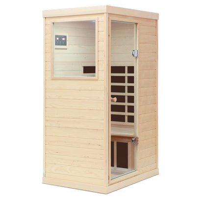 Hemlock Mini One Person Far Infrared Sauna with Left Door, Natural Hemlock Wood, 36.42 x 28.35 x 62.60 inches - 1st Choice Furniture Direct