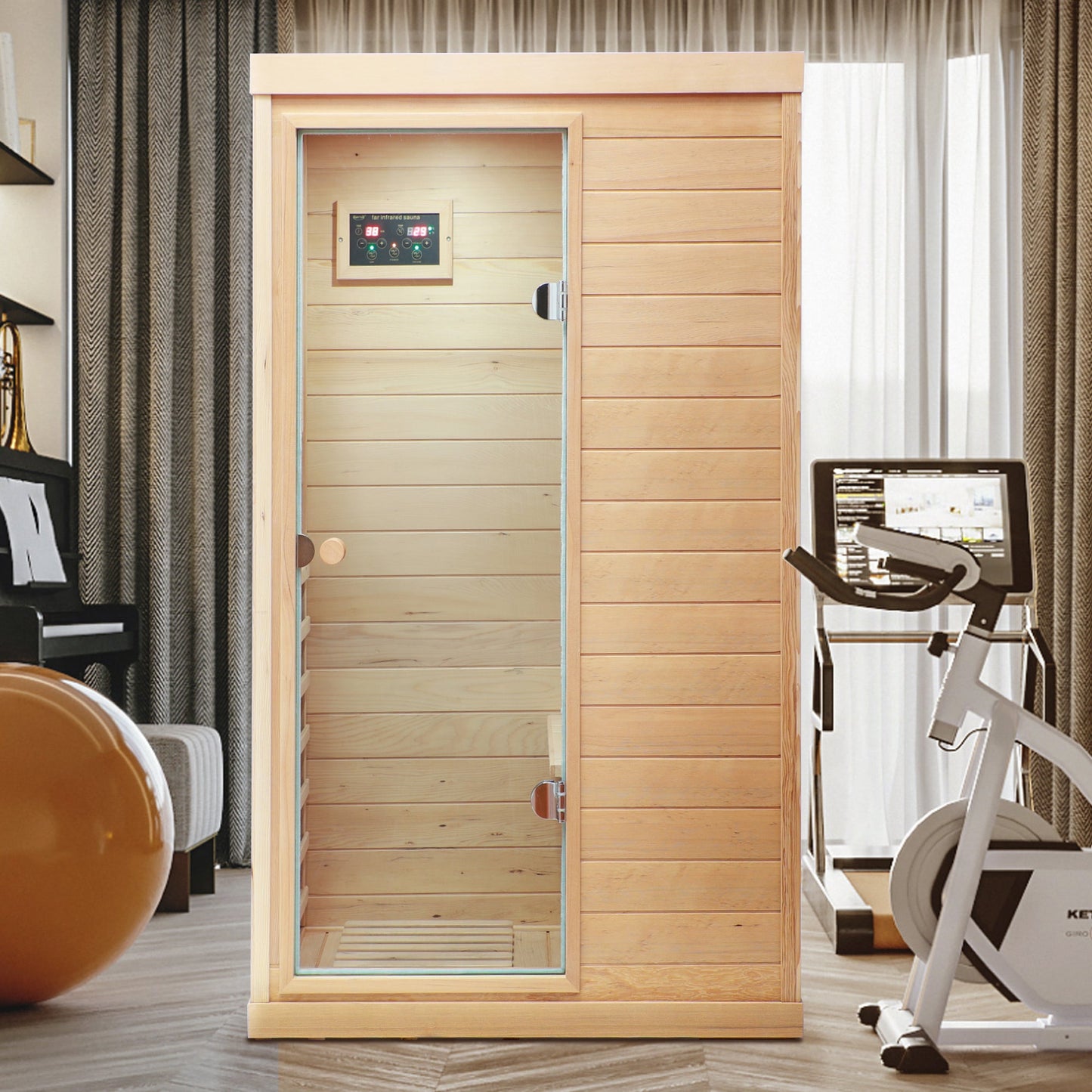 Hemlock Mini One Person Far Infrared Sauna with Left Door, Natural Hemlock Wood, 36.42 x 28.35 x 62.60 inches - 1st Choice Furniture Direct