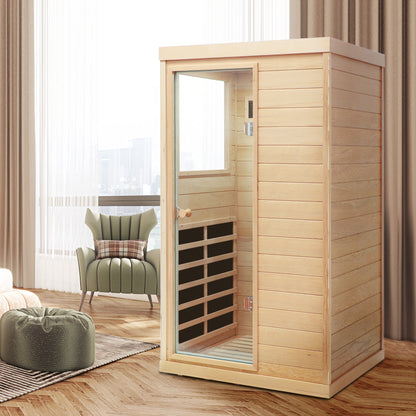 Hemlock Mini One Person Far Infrared Sauna with Left Door, Natural Hemlock Wood, 36.42 x 28.35 x 62.60 inches - 1st Choice Furniture Direct