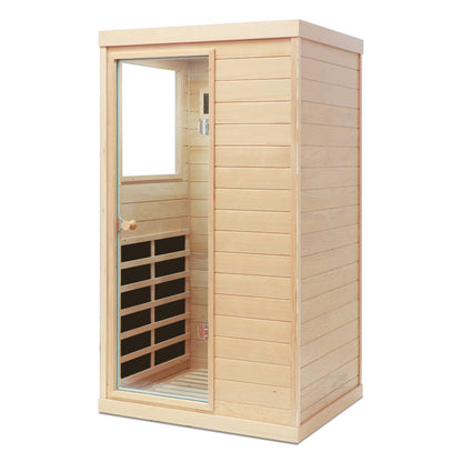Hemlock Mini One Person Far Infrared Sauna with Left Door, Natural Hemlock Wood, 36.42 x 28.35 x 62.60 inches - 1st Choice Furniture Direct