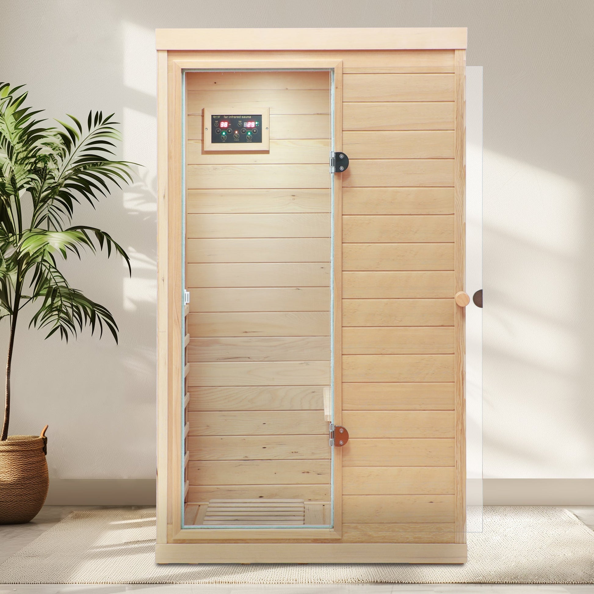 Hemlock Mini One Person Far Infrared Sauna with Left Door, Natural Hemlock Wood, 36.42 x 28.35 x 62.60 inches - 1st Choice Furniture Direct