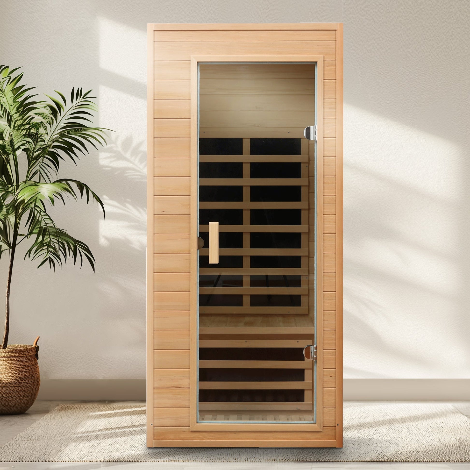 Hemlock One - person Far Infrared Roof Embedded Indoor Sauna Room Natural Hemlock 33.7x33.46x72.83 inches - 1st Choice Furniture Direct