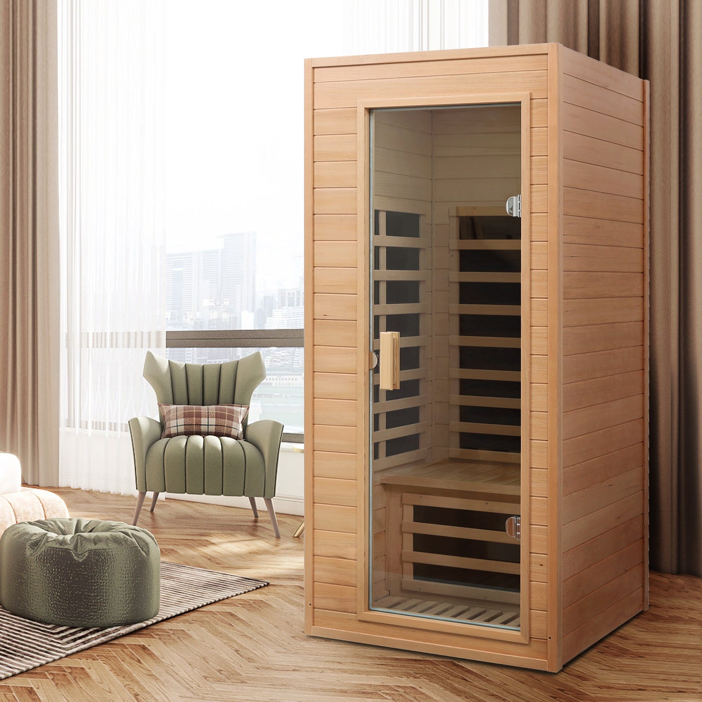 Hemlock One - person Far Infrared Roof Embedded Indoor Sauna Room Natural Hemlock 33.7x33.46x72.83 inches - 1st Choice Furniture Direct