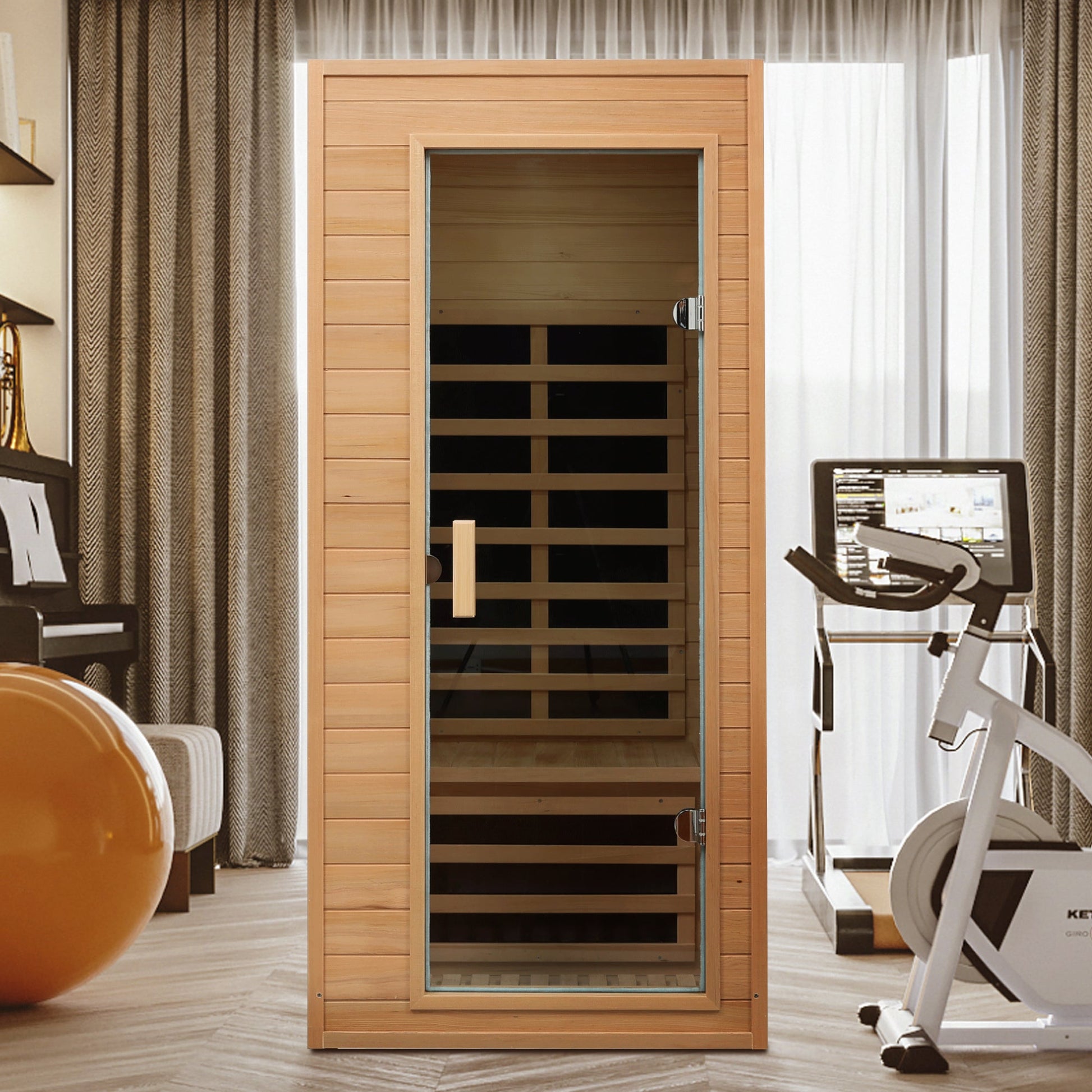 Hemlock One - person Far Infrared Roof Embedded Indoor Sauna Room Natural Hemlock 33.7x33.46x72.83 inches - 1st Choice Furniture Direct