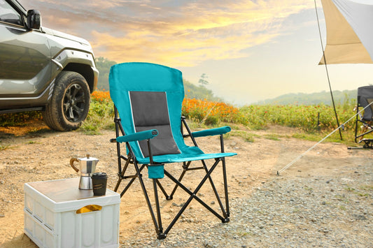 High Back Heavy Duty Lawn Chair Support 250LBS, Portable Collapsible Chair with Cup Holder -Blue - 1st Choice Furniture Direct