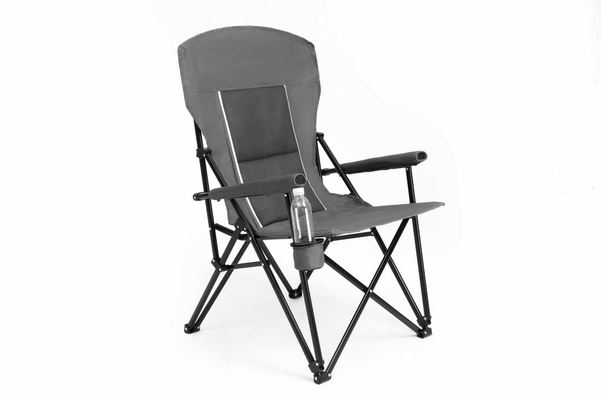 High Back Heavy Duty Lawn Chair Support 250LBS, Portable Collapsible Chair with Cup Holder - Grey - 1st Choice Furniture Direct