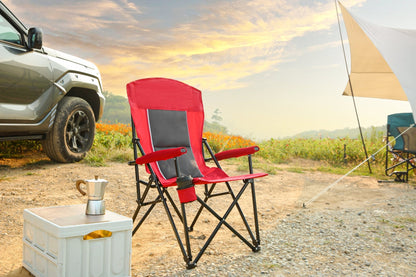 High Back Heavy Duty Lawn Chair Support 250LBS, Portable Collapsible Chair with Cup Holder - Red - 1st Choice Furniture Direct