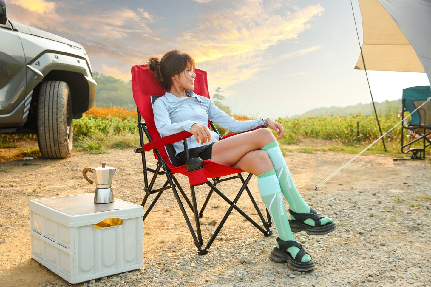 High Back Heavy Duty Lawn Chair Support 250LBS, Portable Collapsible Chair with Cup Holder - Red - 1st Choice Furniture Direct