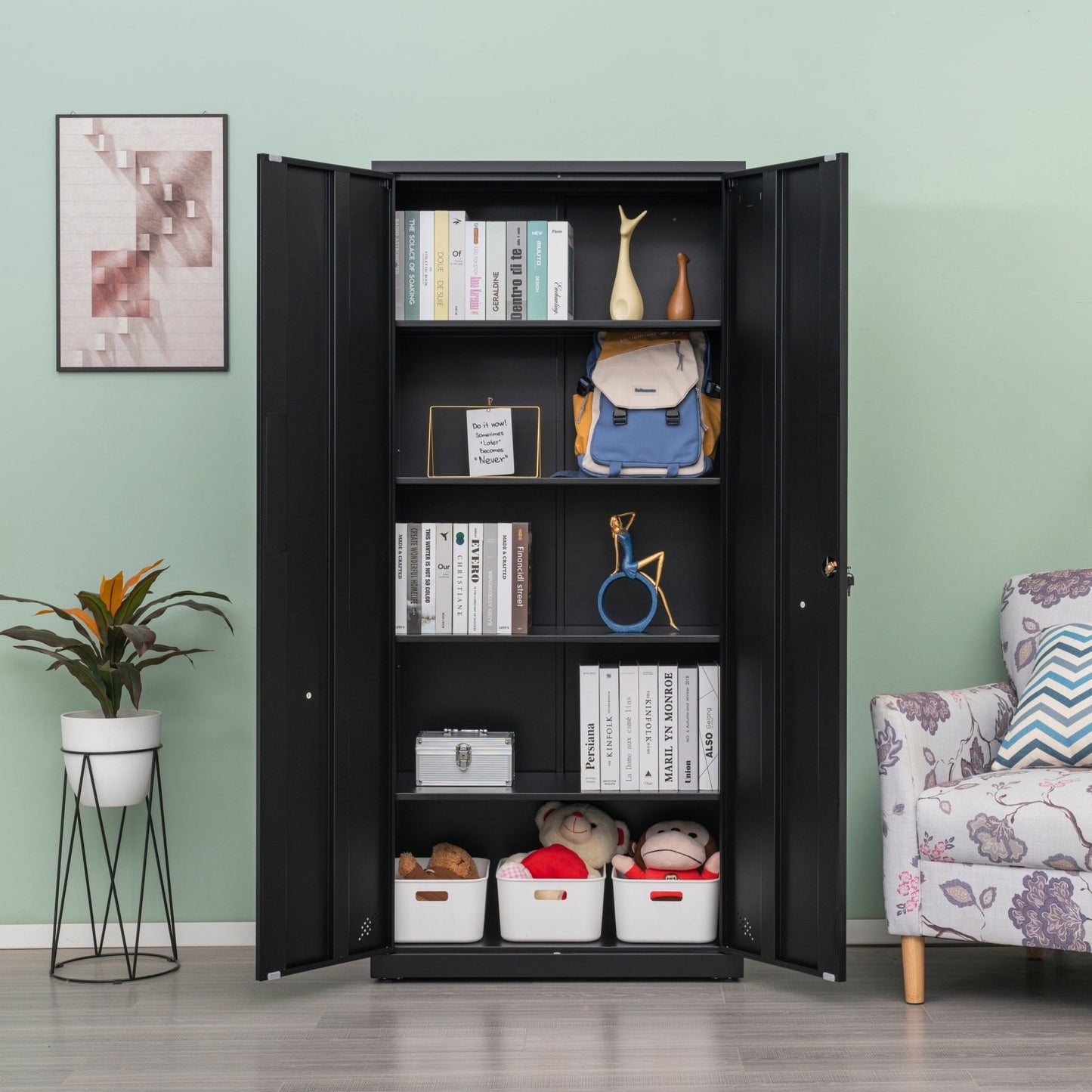 High Storage Cabinet with 2 Doors and 4 Partitions to Separate 5 Storage Spaces, Home/ Office Design - 1st Choice Furniture Direct