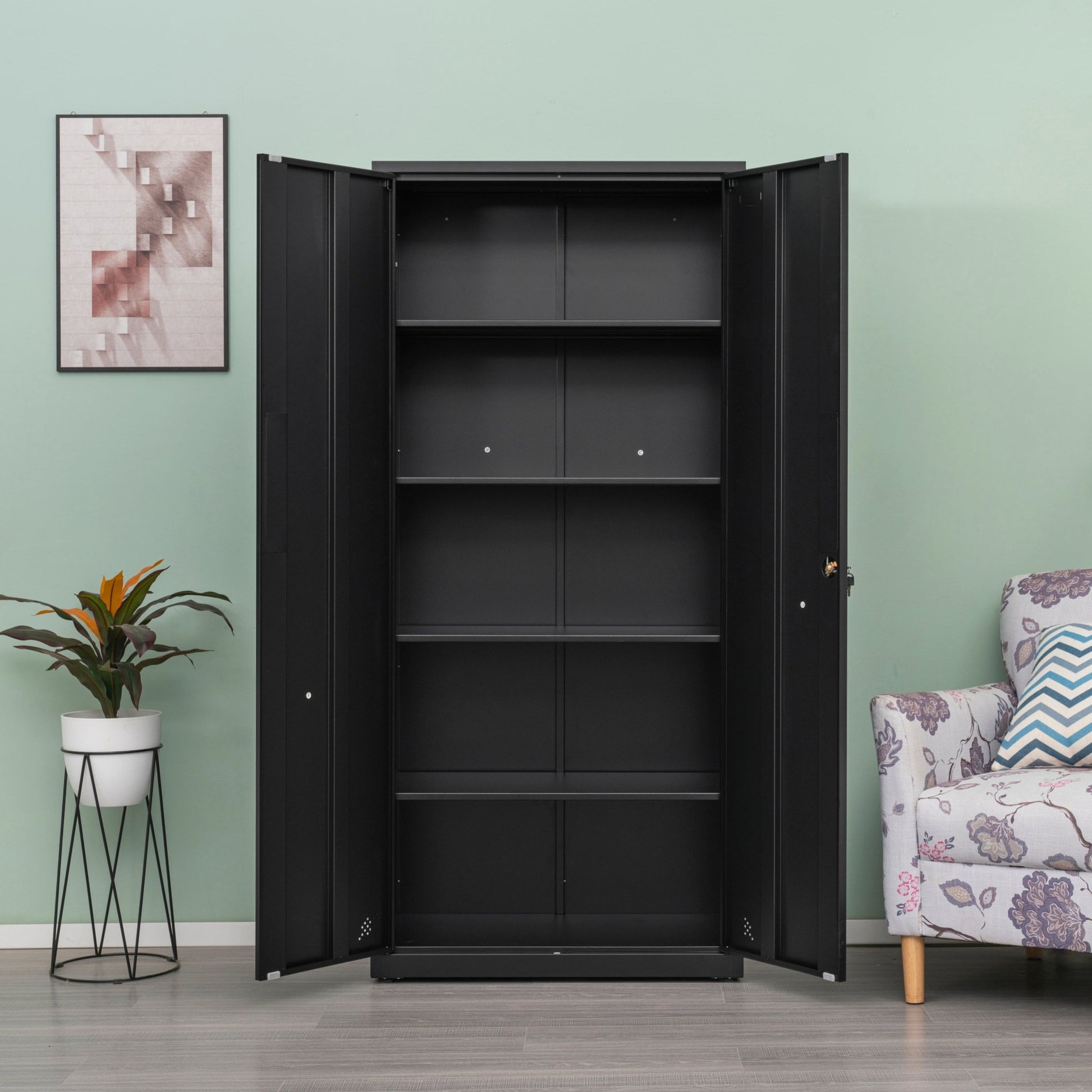 High Storage Cabinet with 2 Doors and 4 Partitions to Separate 5 Storage Spaces, Home/ Office Design - 1st Choice Furniture Direct