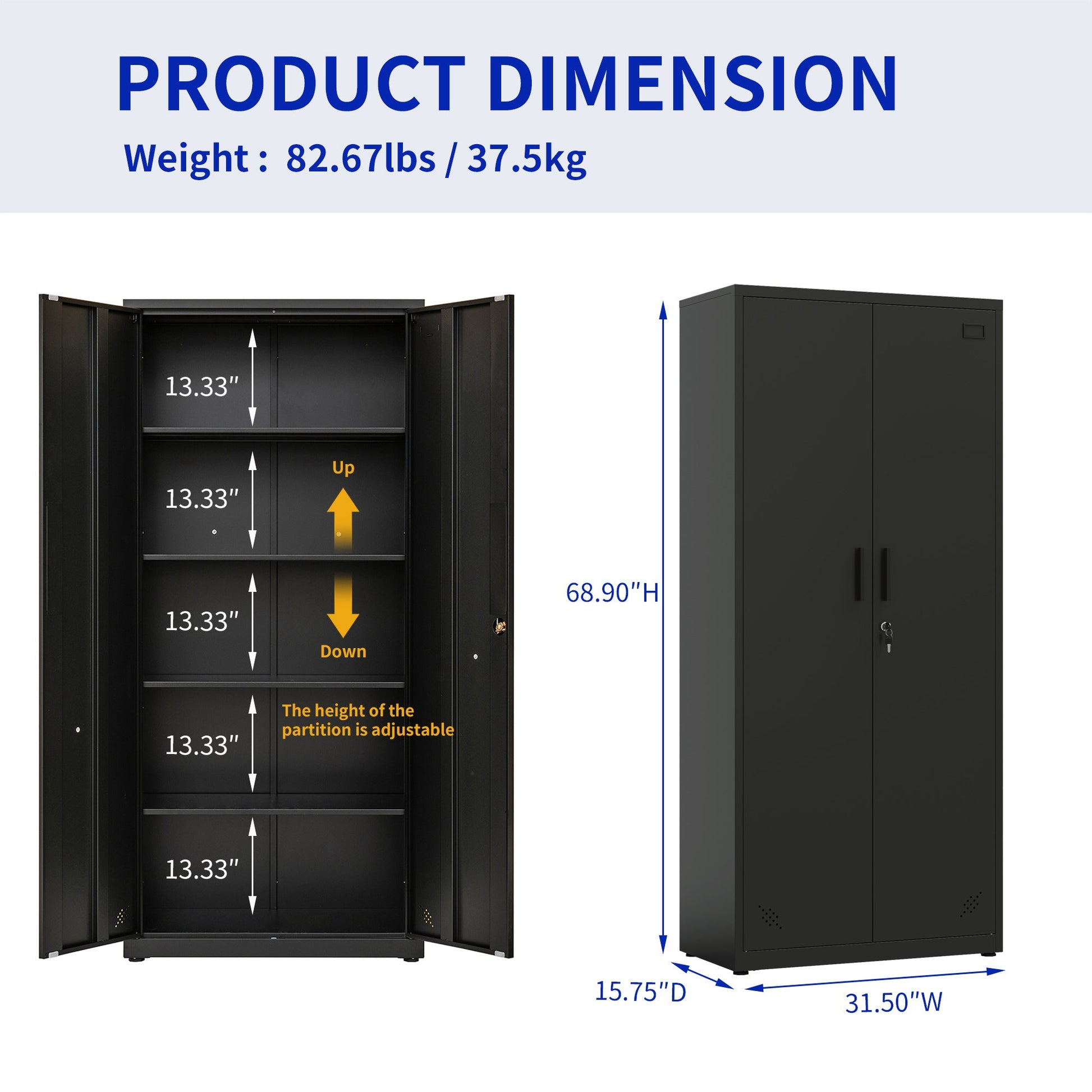 High Storage Cabinet with 2 Doors and 4 Partitions to Separate 5 Storage Spaces, Home/ Office Design - 1st Choice Furniture Direct