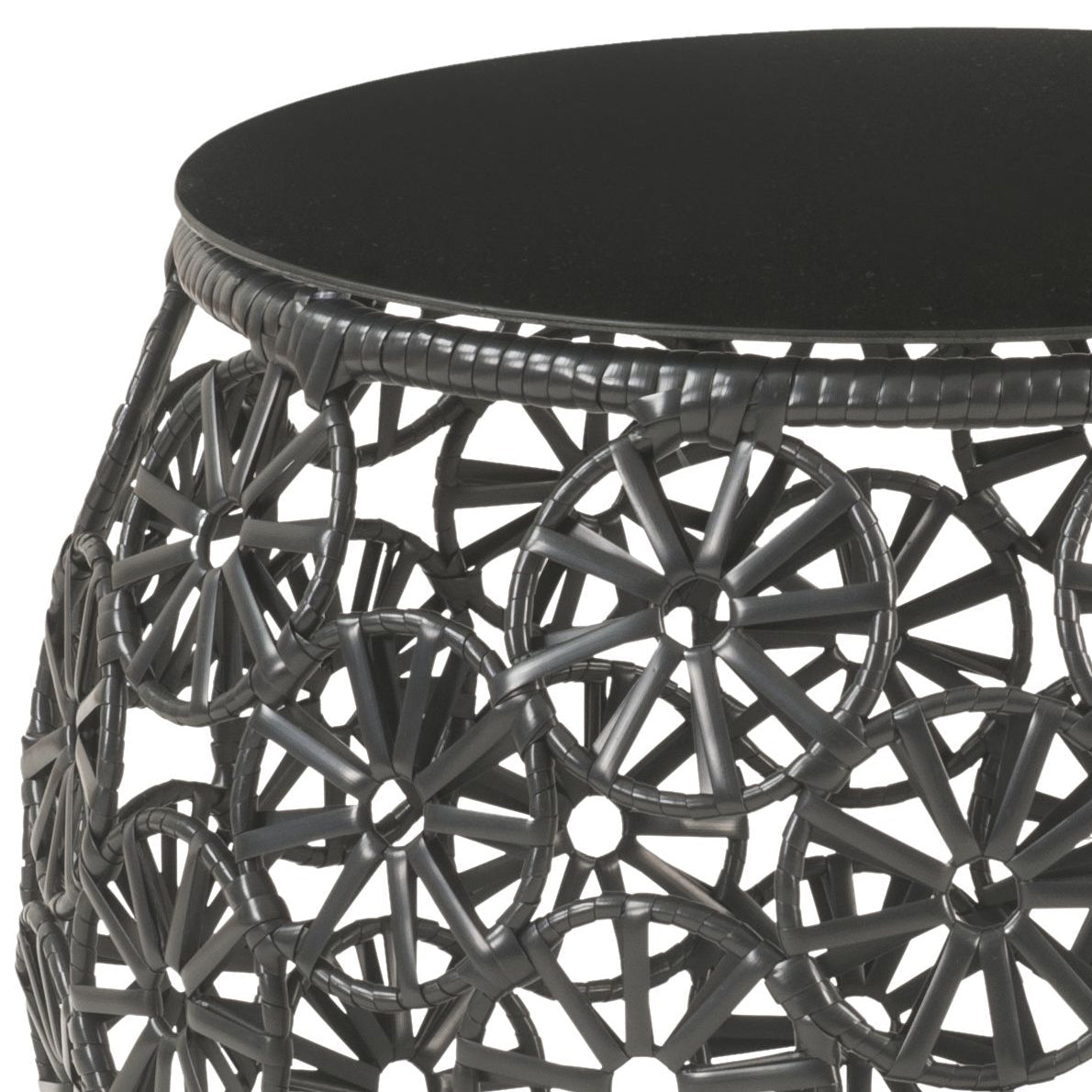 Hikre Clear Glass, Charcoal Fabric & Black Wicker Patio Lounge Chair & Side Table - 1st Choice Furniture Direct