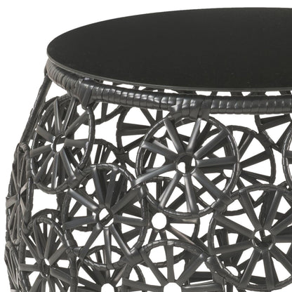 Hikre Clear Glass, Charcoal Fabric & Black Wicker Patio Lounge Chair & Side Table - 1st Choice Furniture Direct